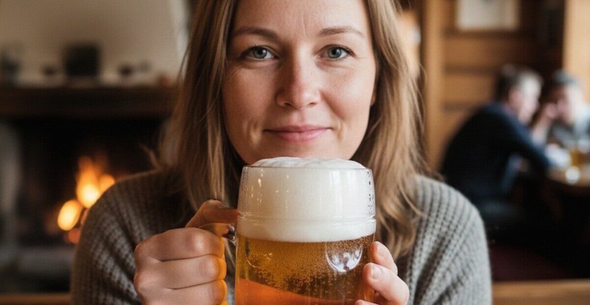 Nainen juo olutta ravintolassa. Kuva: Stara 