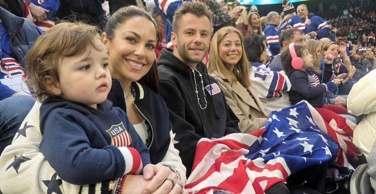 Johnny Gaudreau, Meredith Gaudreau, Eddie Morris, Lisa Morris sekä Guy ja Jane Gaudreau Milanossa. Kuva: Jocka Träskbäck