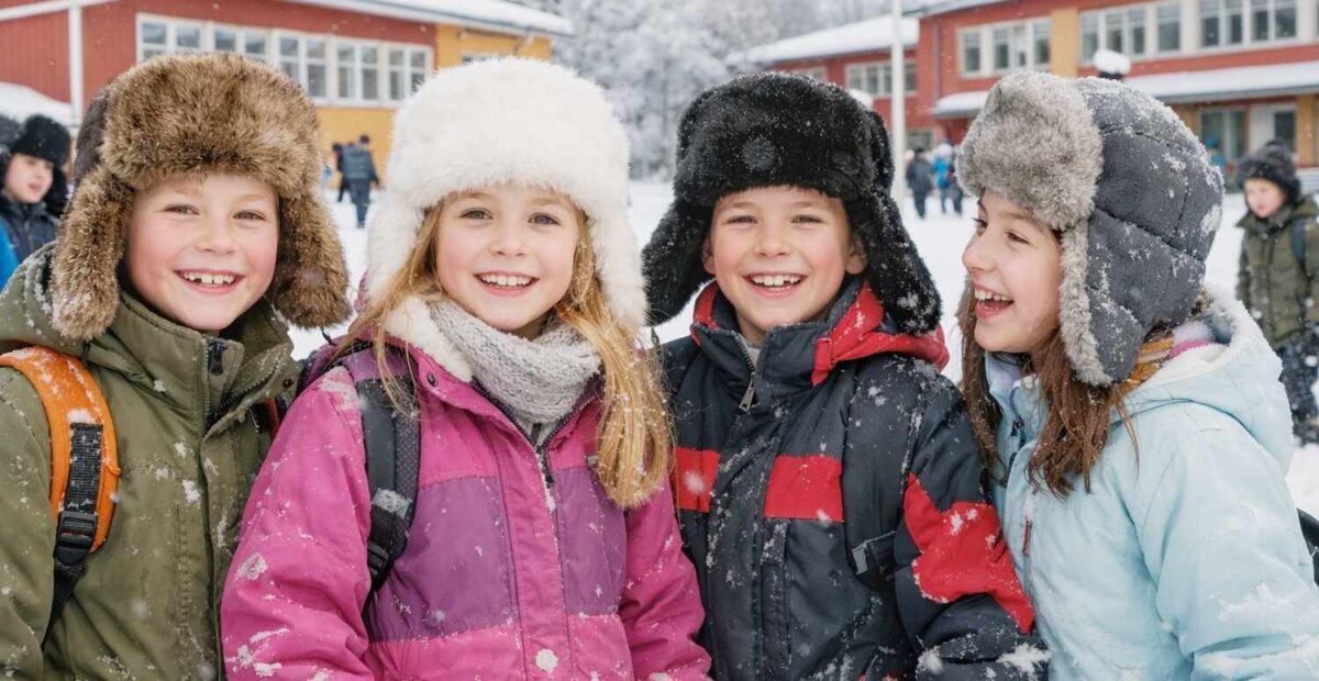 Lapsia karvalakit päässä. Kuvituskuva: Stara 