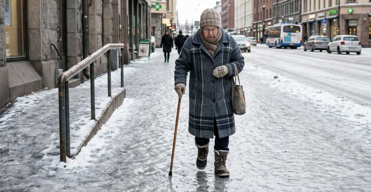 Liukas talvikeli keskustassa. Kuva: Stara