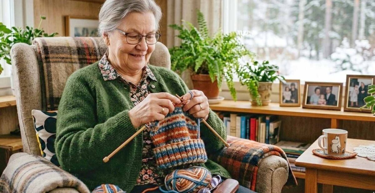 Mummo neulomassa. Kuva: Stara