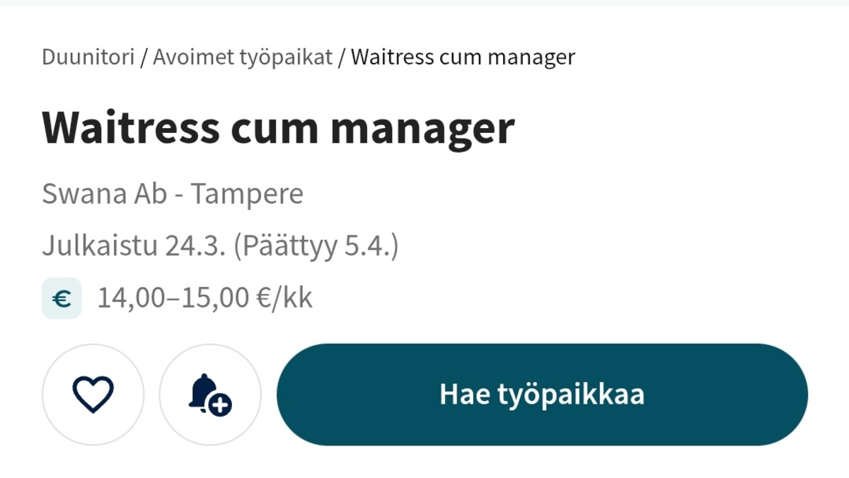 työpaikkailmoitus