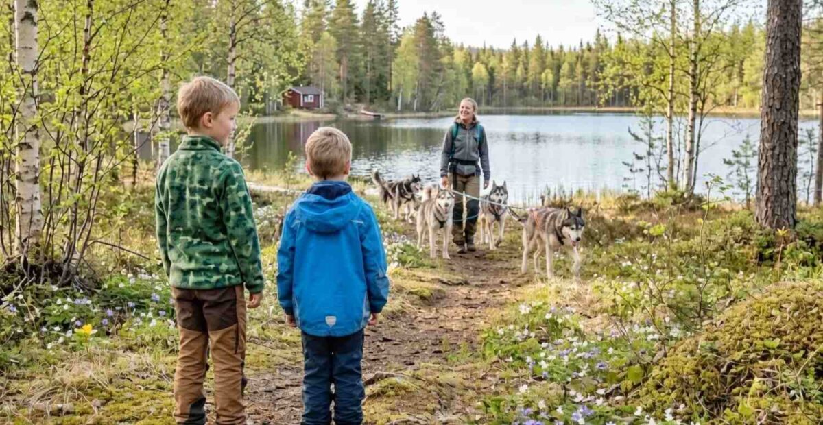 Koiraperhe kesämökillä keväällä. Kuva: Stara
