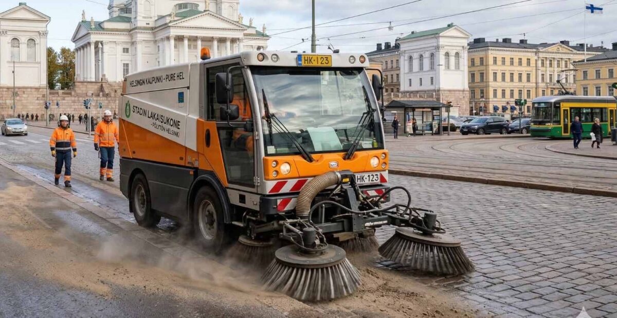 Lakaisukone Helsingissä. Kuvituskuva: Stara