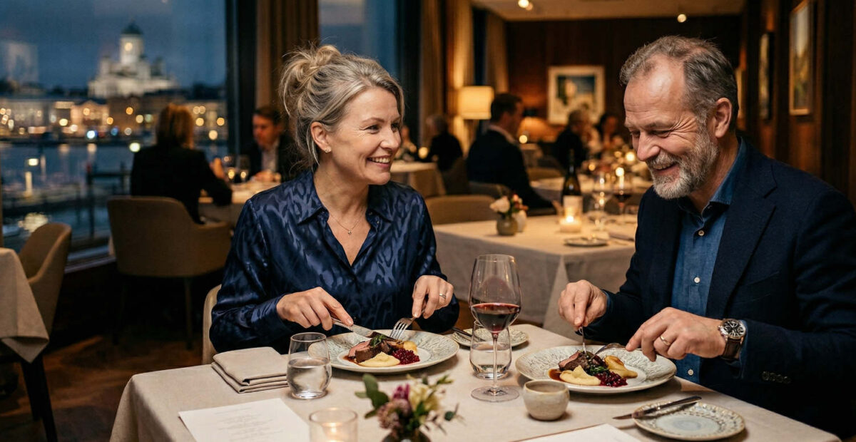 Aviopari illallisella ravintolassa. Kuva: Stara