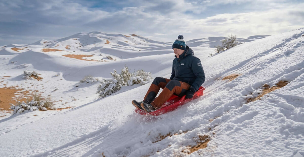 Saharassa laskettiin pulkalla. Kuvituskuva: Stara