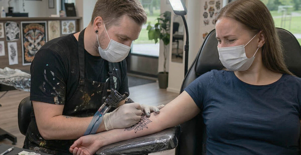 Tatuointia tekemässä. Kuvituskuva: Stara
