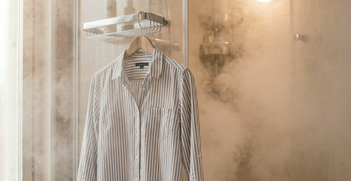 Kauluspaidan rypyt suoristuvat höyryllä.