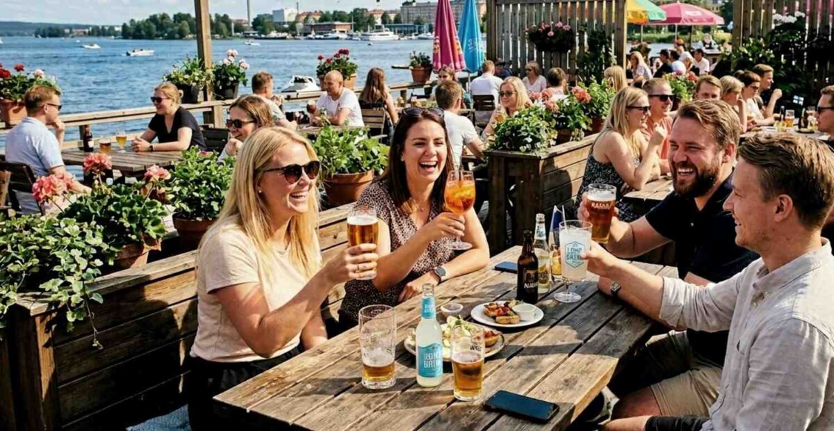 Ystävät kesäterassilla.