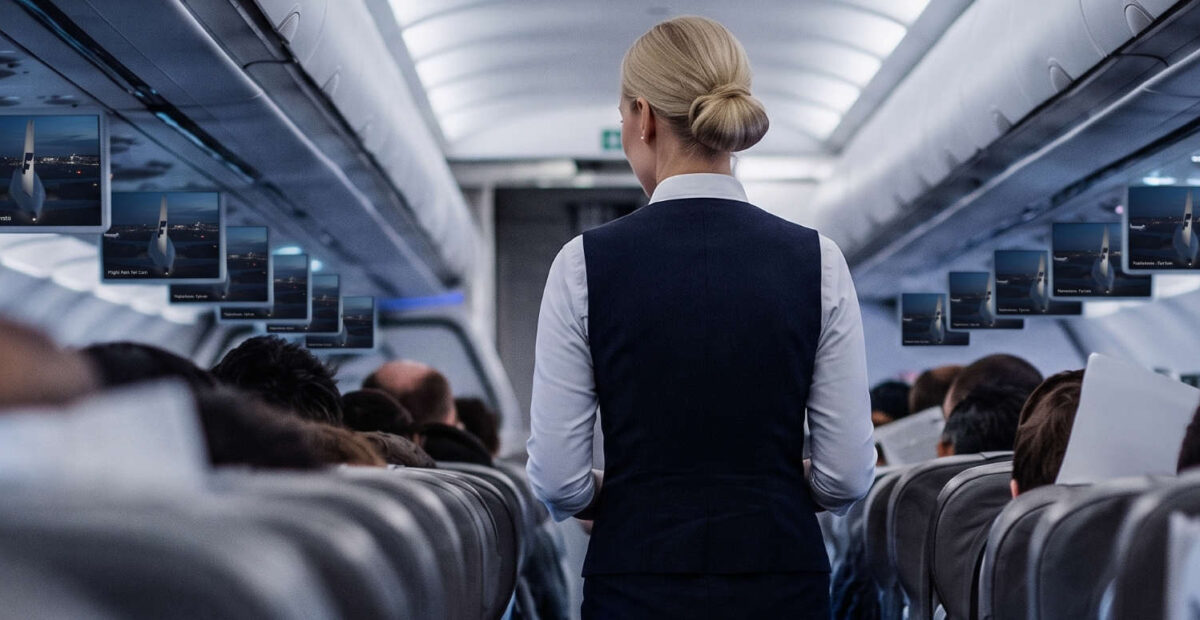 Lentoemäntä matkustamossa.