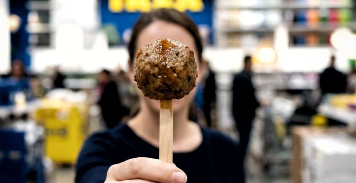 Tekoälyn näkemys lihapullatikkarista. Toteutuva herkku näyttänee tavalliselta tikkarilta.