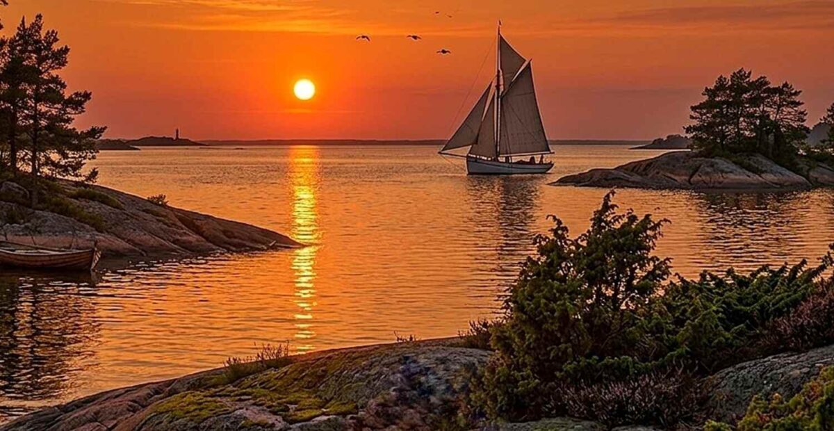 Auringonlasku saaristossa.