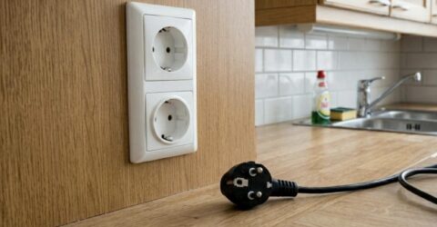 Pistorasia keittiössä.