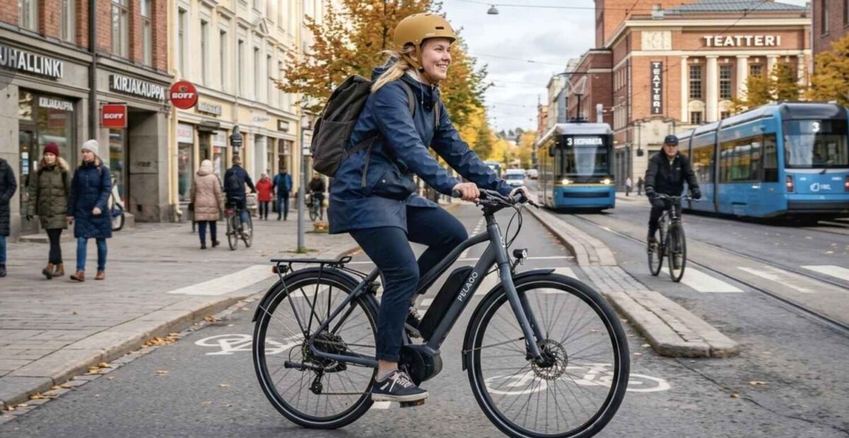 Sähköpyörä kaupungissa. 