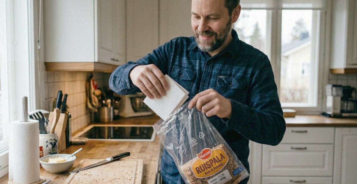 Talouspaperi leipäpussiin.